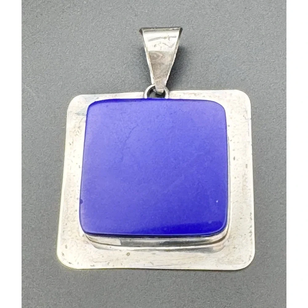 Taxco Mexico TN-114 Sterling Silver Lapis Lazuli Modernist Pendant 30.2g